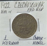 1922 Czechoslovakian coin