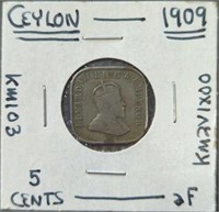 1909 Ceylon coin