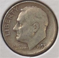 Silver 1953 Roosevelt dime
