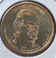 AU James k. Polk US presidential $1 coin