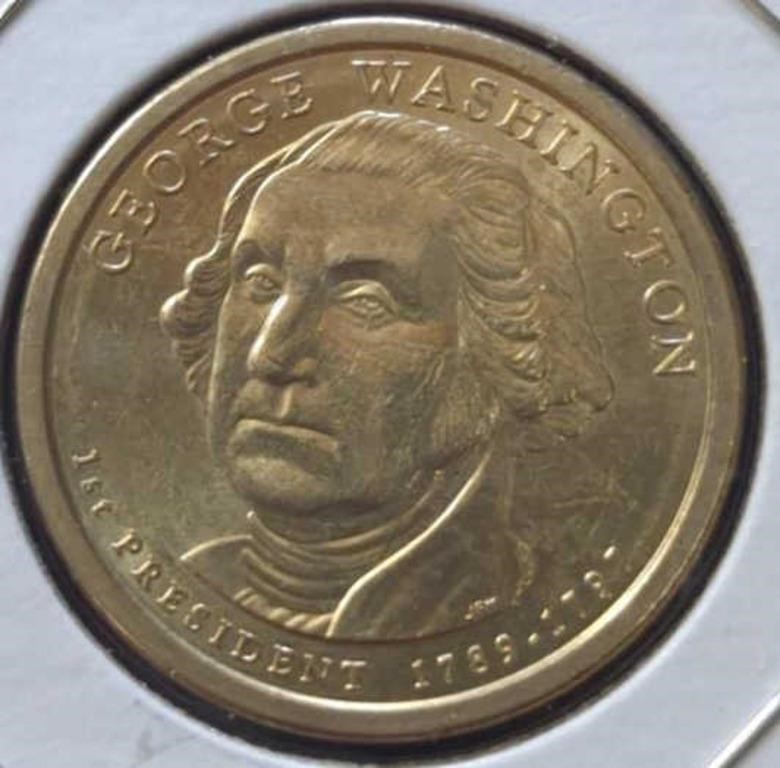 AU George Washington, US presidential $1 coin
