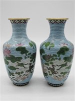 PAIR OF 20TH CENTURY CLOISONNE VASES W/FROG DESIGN