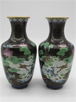 PAIR OF 20TH CENTURY CLOISONNE ORIANTEL VASES