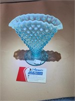 Fenton Blue Opalescent Fluted Hobnail Fan Vase