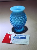 Fenton Blue Opalescent Hobnail Mini Bud Vase