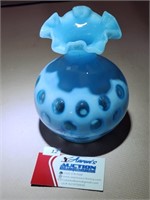 Fenton Blue Opalescent Fluted Coin Dot Vase