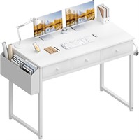 Lufeiya Small White Computer Desk with FabricDrawe