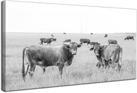 LevvArts - Animal Canvas Wall Art Cow Picture Blac