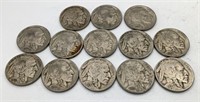 13 Early Buffalo Nickels-see description