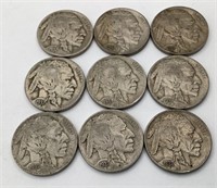 9 1937 & 38 Buffalo Nickels- 4-37, 3-37D, 38 & 38D