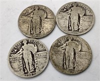 4-Silver Standing Liberty Quarters-
