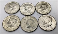 6 Silver clad Kennedy Halves