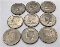 9 Silver clad 1971 Kennedy Halves