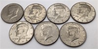 7 Silver clad Kennedy Halves-1972 & 73