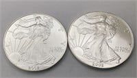 2- 2002 Silver Eagles-Each is 1 oz. fine silver