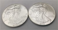 2- 2002 Silver Eagles-Each is 1 oz. fine silver