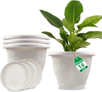 14 White Plant Pots Indoor - 4 Pack with Drainage