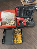 Assortment of drillbits, screwdriver, bits, etc.
