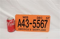 1957 America's Dairyland Cardboard License Plate