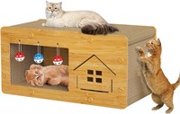 Large Brown Wooden Cat Scratcher House with Ball