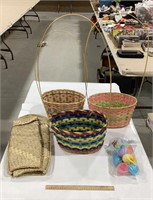 3 baskets w/ plastic eggs & bag