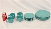 Newer Fiesta Turquoise Plates w/ Cups & Saucers