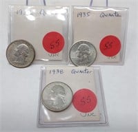 1932, ’35, ’38 Quarters Unc.