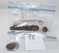 22 Wheat Cents; 3 Indian Head Cents; Encased