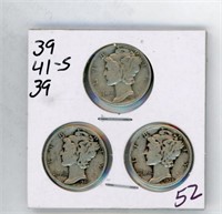 (3) Mercury Dimes - 39 41s 39