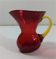 Vintage Ruby Crackle Amberina Glass Pitcher