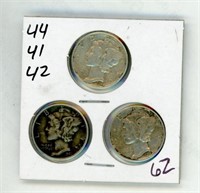 (3) Mercury Dimes - 44 41 42