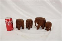 4 Wooden Carved Elephants