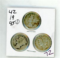 (3) Mercury Dimes - 42 19 45d