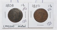 1808 Cent AG; 1850 Cent VG