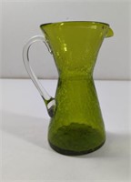 Vintage Hand Blown Green Crackle Glass Pitcher