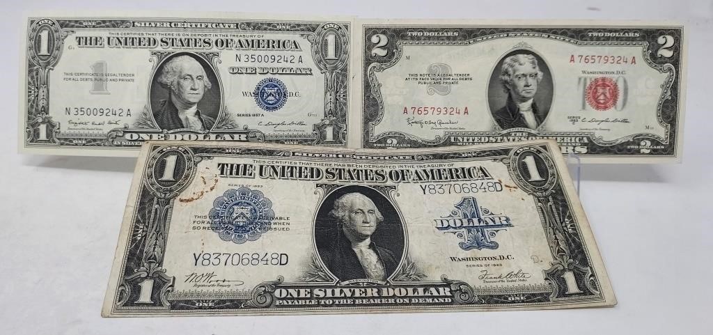1923 $1 Silver Certificate VG; $2 Note; $1 S.C.