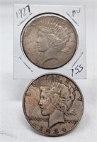 1927 Silver Dollar AU; 1934 Silver Dollar VF