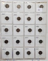 20 Various Grade Three Cent Nickels