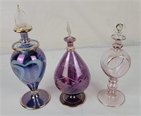 3 Ornate Glass Perfume Bottles