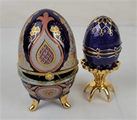 Hand Painted Porcelain Egg & Metal Egg W/ Stand