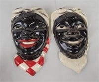 Pair Of Black Americana Ceramic Wall Hangers