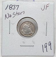1837 No Stars Half Dime VF