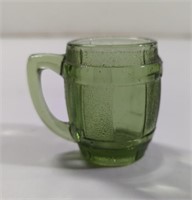 Vintage Green Glass Barrel Shot Glass