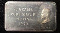25g .999 FINE PURE SILVER INGOT 1970