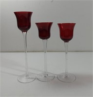Vintage Glass Steamed Ruby Flash Candle Holders