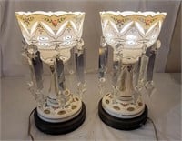 Hand Painted Glass Lamps W/ Large Crystals