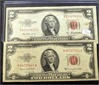 (2) $2 Real Seal Bills