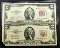 (2) $2 Real Seal Bills