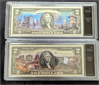 (2) $2 Bill Set Delaware & Pennsylvania