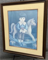 Signed Print of Boy with Toy Horse